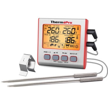 ThermoPro TP17W Digital Meat Thermometer with Dual Probes and Timer Mode Grill Smoker Thermometer with Large LCD Display