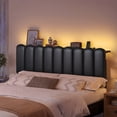 thumbnail image 3 of Pinmoco Tête de Lit Rembourrée Format Grand avec Tablette de Rangement, Station de Recharge Type-C et USB, Cuir PU Noir Moderne, Lumières DEL, Tête de Lit Seulement, 3 of 10