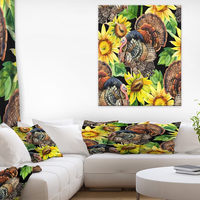 Turkey Bird with Sunflowers - Floral Canvas Art print