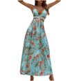 thumbnail image 2 of HKEJIAOI Robe Florale pour Femmes Offres Liquidation Robes Décontractées Boho Plage Camisole Sans Manches Col en V Dos Nu Élastique Longue Robe Verte, 2 of 9