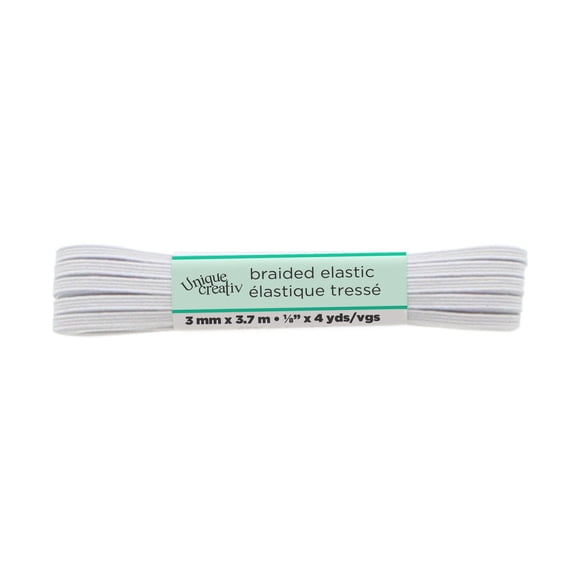 UNIQUE CREATIV blanc Braided Elastic, 3 mm (0.12 in), 7 m (7.66 yd)