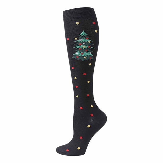 Aocisk Christmas Printed Calf Socks Long Tube Knee Socks with Compression Design Compression Socks for Support K s/m