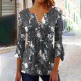 thumbnail image 2 of CEHVOM T-Shirt Mode Femme Imprimé Décontracté Col en V Manches 3/4 Blouse Tops Liquidation, 2 of 5