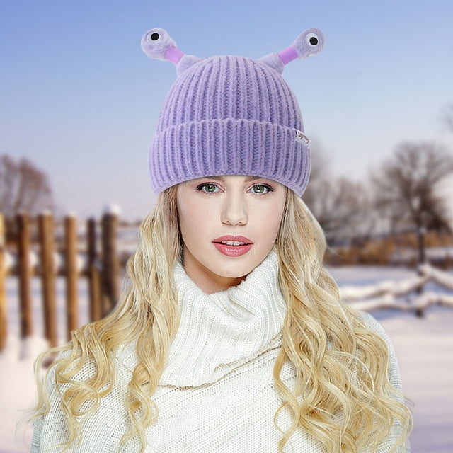 Cute And Funny Knitted Wool Hat, Eyes And Antennas Fresh And Sweet For Going Out On The Street