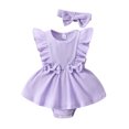 thumbnail image 1 of Gupgi Bébé Fille Côtelée Robe d'Été Solide Volants Combinaison Sans Manches Combinaison Combinaison avec Bandeau, 1 of 7