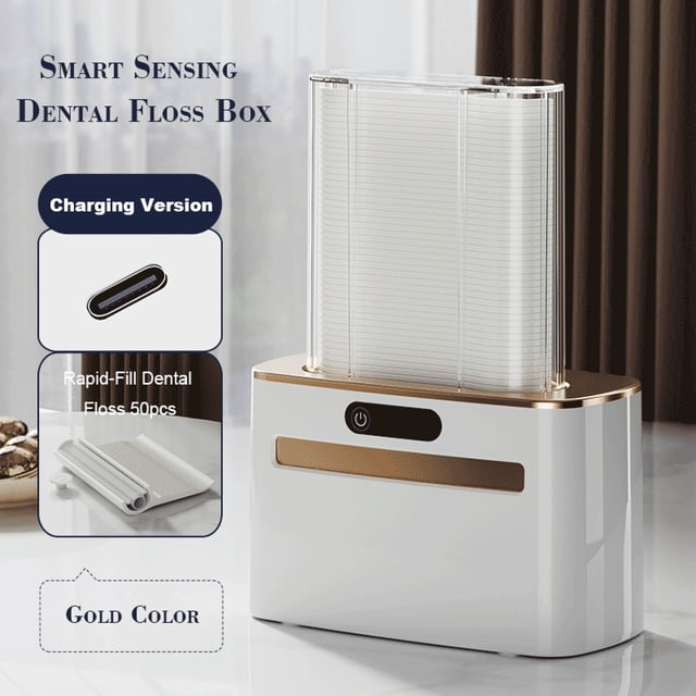 Distributeur de Fil Dentaire Automatique / Boîte de Fil Dentaire Intelligent avec Stockage Automatique de Fil Dentaire / Batterie & Versions Rechargeables USB / Fil Dentaire Numérique Compact / Contient 100 Cure-Dents de Fil Dentaire / 13x11.5x9cm