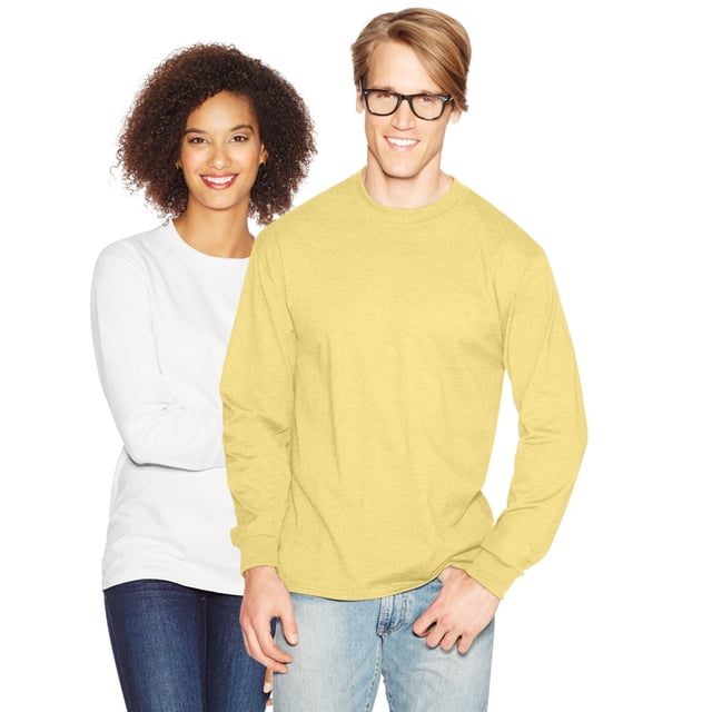 Hanes Beefy-T Men`s Long-Sleeve T-Shirt, L, Daffodil Yellow
