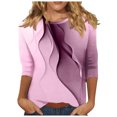 thumbnail image 1 of Besolor Hauts d'Été pour Femmes 2024 Mode Imprimé Col Rond T-Shirts Habillés Décontractés Blouse Manches 3/4 et Hauts, 1 of 5