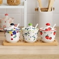 thumbnail image 2 of Hand Drawn Pattern Sugar Bowl With Lid, Ceramic Teacup Shape Sugar Pot, Coffee Accessories, Sugar Pourer, Kitchen Storage-Bauhinia-1, 2 of 7