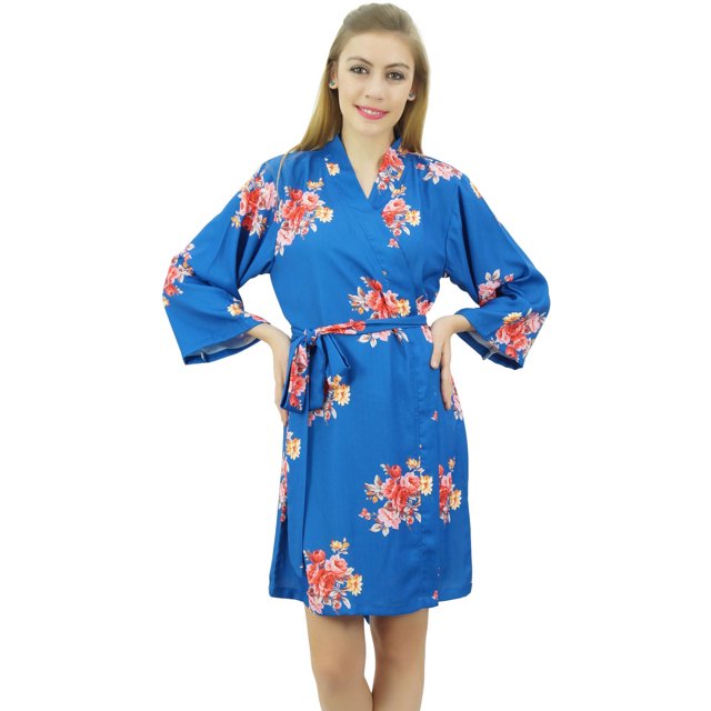 Bimba Women's Floral Printed Blue Georgette Bridesmaid Robe Coverup Wrap-20