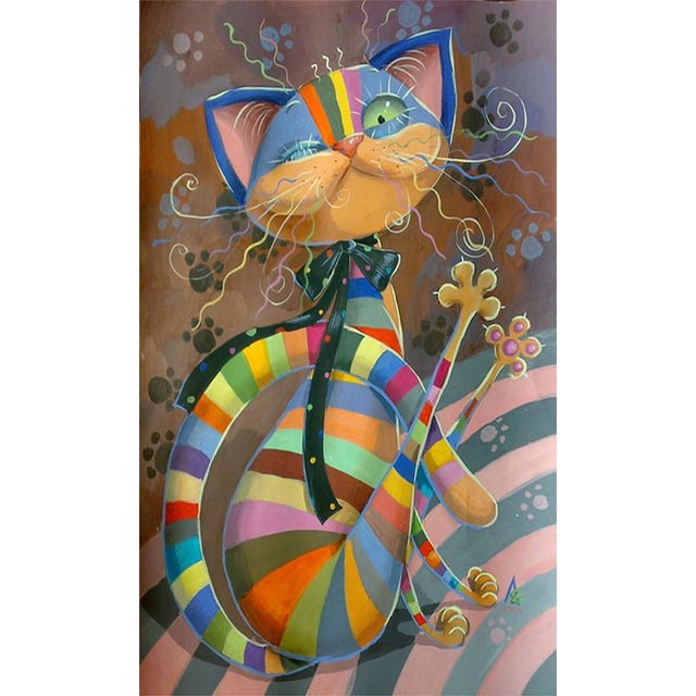 yeacher DIY 20x30cm Dancing Cat Diamond Art Kit with 5D Resin Rhinestones for Home Decoration & Creative Crafting