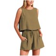thumbnail image 1 of Timegard Ensembles Détente 2 Pcs pour Femmes Débardeurs à Col Ras du Cou Shorts à Taille Haute à Jambes Larges Tenues Amples, 1 of 6