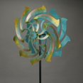 thumbnail image 2 of Colorful Teal and Yellow Finish Dual Flower Metal Wind Spinner Garden Stake 70 Inches High, 2 of 3