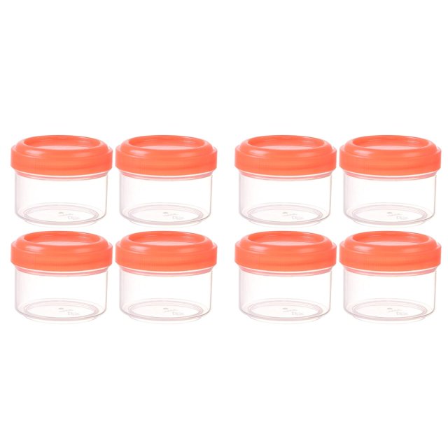 (2-Pack) Rinsvye 4Pcs Mini Clear Plastic Storage Organizers Jars with Leakproof Lids Time Locking Container Round Clear Container 35Ml Refillable Storage Containers for Home and Kitchen Organizing
