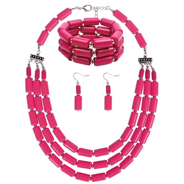 Femmes Multi-Couches Collier Perles de Mode Collier Choker avec Boucles d'Oreilles et Bracelet