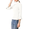 thumbnail image 4 of INSPIRE CHIC Pull à col roulé pour femmes à manches 3/4 avec volants, tricot slim en rib, S Blanc, 4 of 8