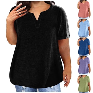 Jsaierl Hauts Grande Taille pour Femmes 2025 Unis d'Été à Col en V à Manches Courtes T-Shirts Surdimensionnés Tendance Chemisiers Habillés Décontractés
