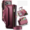 thumbnail image 1 of Asuwish Zipper Wallet Phone Case for iPhone 17 Pro Max 6.9 inch Tempered Glass Screen Protector Crossbody Lanyard Strap Flip Card Holder Slot Cell Cover i Phone17 17Pro i17ProMax Women Men Wine Red, 1 of 8