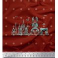 thumbnail image 1 of Soimoi Red Poly Georgette Fabric Dot & Sketch Monuments Architectural Fabric Prints By Yard 52 Inch Wide, 1 of 3