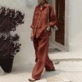 thumbnail image 2 of Timegard Cotton Linen Outfits for Women Button up Long Sleeve Collared Plus Size Tops with Pockets Wide Leg Pants Sets, 2 of 6