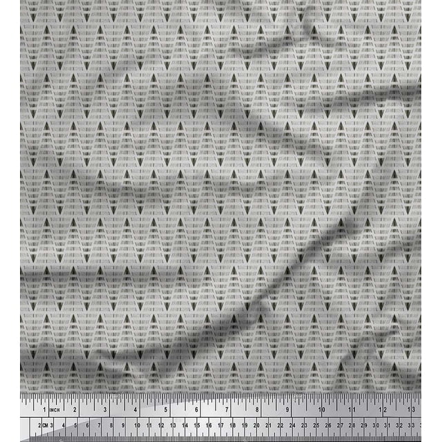 Soimoi Poly Georgette Fabric Hand Drawn Line Shirting Print Fabric by The Yard 52 Inch Wide