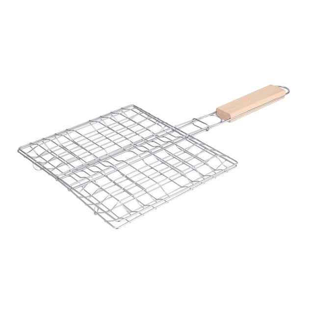 Miangastore Panier de Gril BBQ Portable avec Grille en Acier Inoxydable et Longue Poignée en Bois pour une Manutention Sécuritaire. le Panier a une surface Lisse pour un Nettoyage Facile et Est Conçu pour Griller des Steaks, du Poisson et des Légumes. Idéal pour les Activités de Plein Air comme le camping, les Pique-Niques et les barbecues.