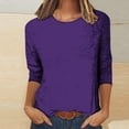 thumbnail image 2 of yoeyez T-Shirts pour Femmes à Manches 3/4 Col Ras du Cou T-Shirts de Couleur Unie T-Shirts Tendance Mode Basiques T-Shirts Légers Blouses de Sortie en Solde Violet 4TG, 2 of 5