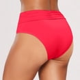 thumbnail image 2 of LUOGENLI Bikini Bottoms Tummy Control V Cut Women Plus Size High Waist Bikini Bottoms Swim Briefs Beach Ruched High Cut Swim Shorts Full Coverage Swimbottom (Watermelon Red Size XXL), 2 of 5