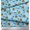 thumbnail image 2 of Soimoi Blue polyester Crepe Fabric Palm Tree & Girl Holiday Print Sewing Fabric Yard 52 Inch Wide, 2 of 3