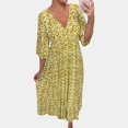 thumbnail image 2 of JIRNDf Robes Maxi d'Été pour Femmes Tendance à Imprimé Floral, par-Dessus, Col en V, Sans Manches, Robes d'Été pour Femmes, Robe Bohème Jaune TG, 2 of 9