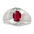 thumbnail image 1 of RYLOS Sterling Silver Ring 8X6MM Oval Gemstone & Diamond Unisex Rings Ruby July Birthstone Ring Size 7, 1 of 7