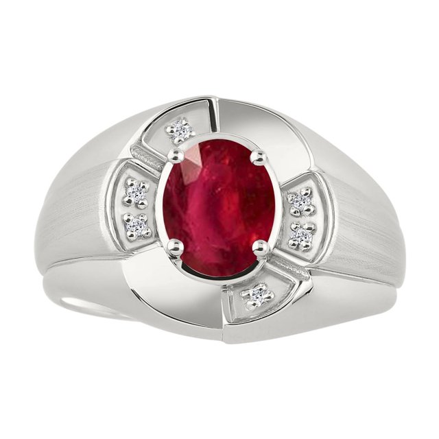RYLOS Sterling Silver Ring 8X6MM Oval Gemstone & Diamond Unisex Rings Ruby July Birthstone Ring Size 7