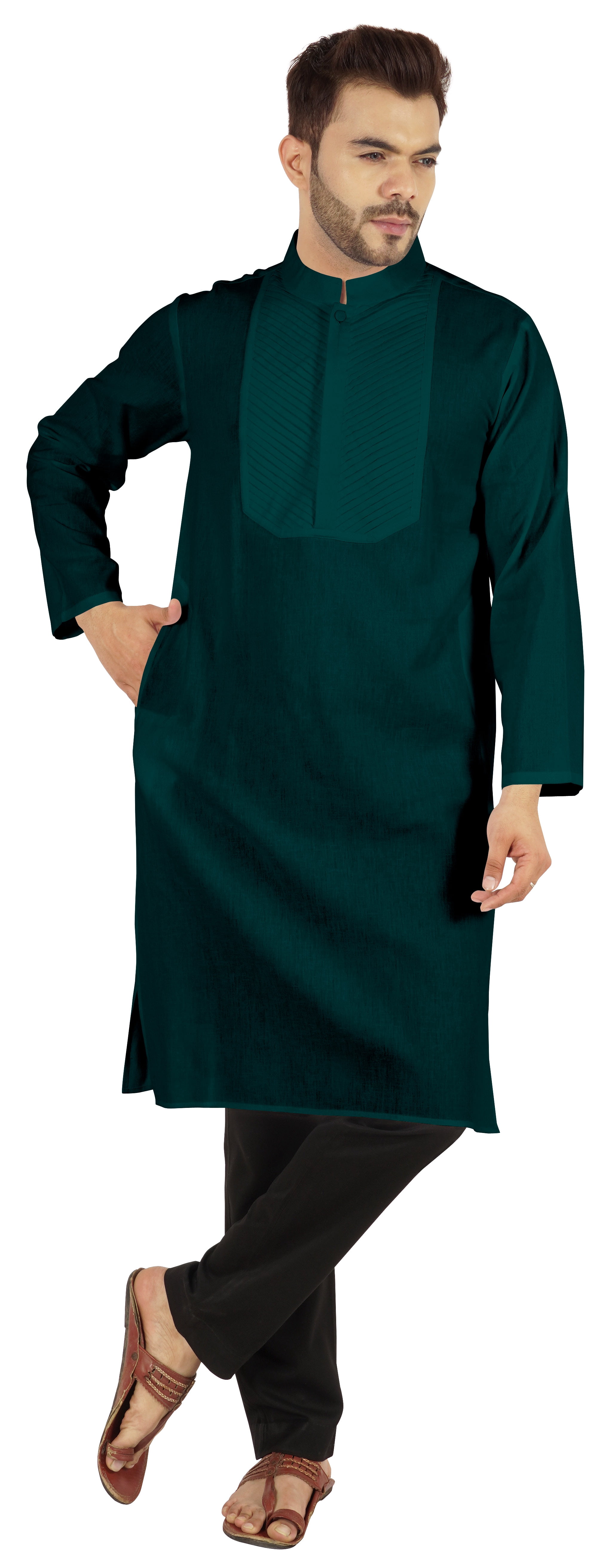 Atasi Ensemble Kurta-Pyjama Indien Uni pour Hommes Col Mandarin Kurta Décontracté Longue Tenue