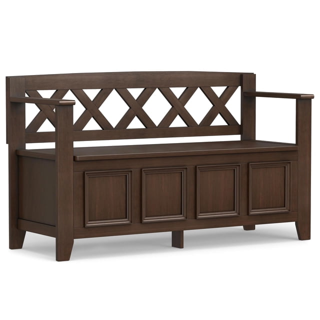 Banc de Rangement d'Entrée Rectangulaire Pemberley Row en Bois Massif Brun Vieilli Naturel 48 Pouces Non Assemblé