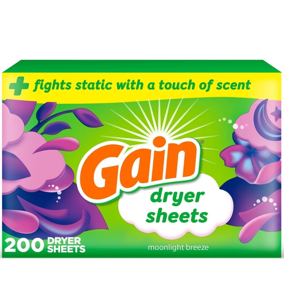 Gain dryer sheets, Moonlight Breeze Scent, Fights static with a touch of scent, laundry sheets 200CT