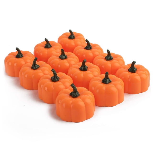 Mistaha 12PCS YK5013 Flameless LED Pumpkin Lantern Candle Light Bright Flickering Jack-o-lantern style Bulb Battery