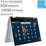 Acer 14" Tourner 2-in-1 Livre de Chrome convertible Touch - Intel. N6000| 8G RAM| 128G Flash Drive de stockage , Chrome -Excellent Recertifié avec 1 Année Acer Garantie du fabricant