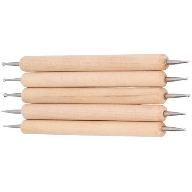 Double End Tracing Dotting Stylus, Indentation Pens 5Pcs Beech + Stainless Steel Easy To Hold Light Weight For Imprinting