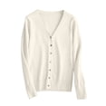 thumbnail image 4 of aohooy Womens Chunky Knit Cardigan V-Neck Button Down Cardigans Solid Open Front Long Sleeve Sweaters Beige,L, 4 of 9