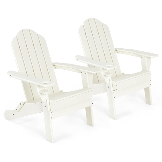 Patiojoy 2PCS Folding Adirondack Chair Outdoor Adirondack Chair Weather Resistant Lounger Fire Pit Chair for Backyard Porch Poolside White