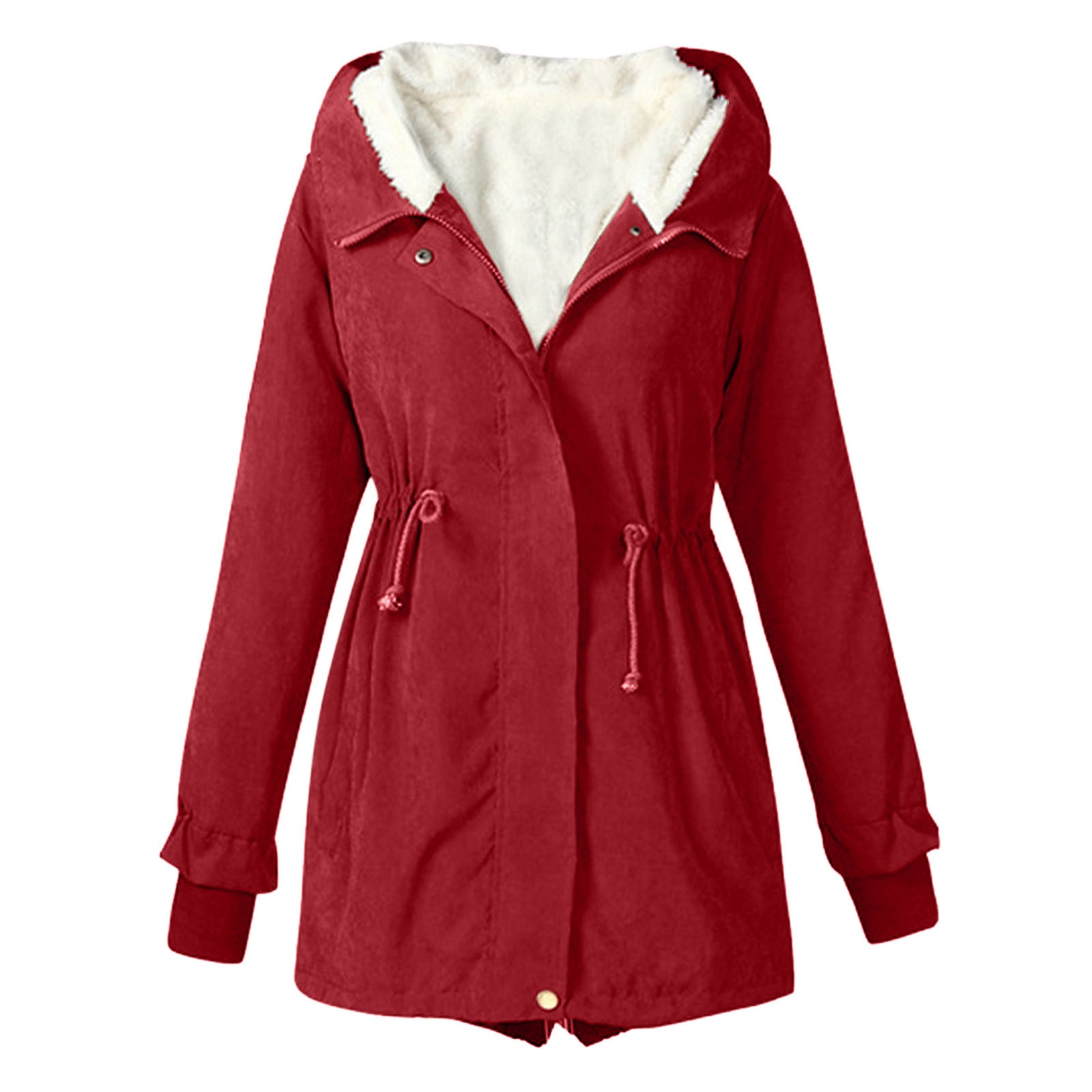 WEIYLL Jackets for Women Warm Solid Color Hooded Zipper Pockets Red Fall Clothes Size S