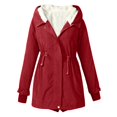 thumbnail image 1 of WEIYLL Womens Fleece Jacket Warm Solid Color Hooded Zipper Pockets Red Womens Clothing Size L, 1 of 4