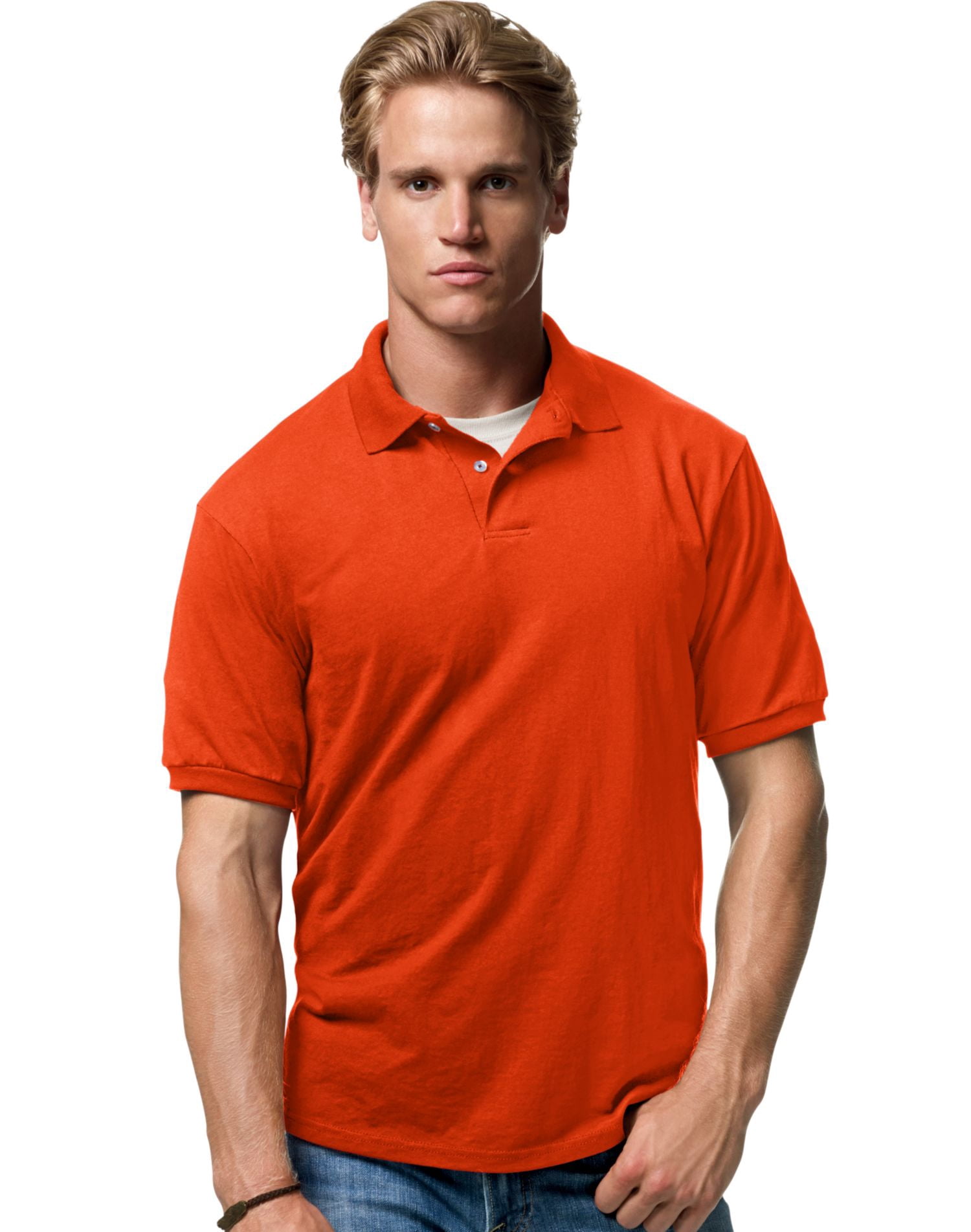 Hanes Cotton-Blend Men`s Jersey Polo, M, Orange