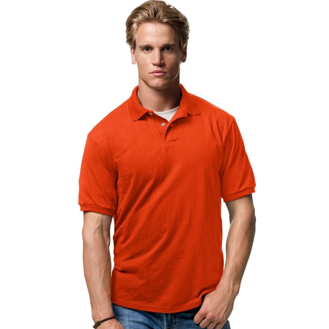 Hanes Cotton-Blend Men`s Jersey Polo, L, Orange