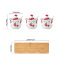 thumbnail image 3 of Hand Drawn Pattern Sugar Bowl With Lid, Ceramic Teacup Shape Sugar Pot, Coffee Accessories, Sugar Pourer, Kitchen Storage-Red Strawberry-3 Set, 3 of 8