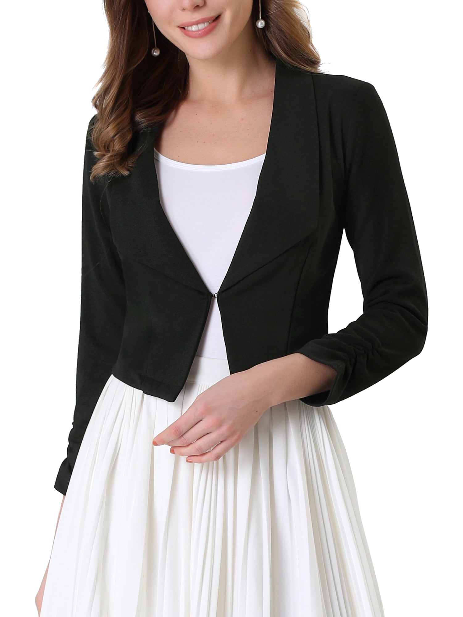 INSPIRE CHIC Women's Cropped Notched Lapel Blazer Long Sleeve Jacket