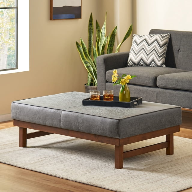Noble House Grand Pouf Table Basse Pouf Carré en Similicuir, Noyer