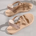 thumbnail image 4 of Womens Flat Sandals Slip on Cross Straps Elastic Open Toe Thick Sole Summer Beach Sandals Beige, 4 of 8