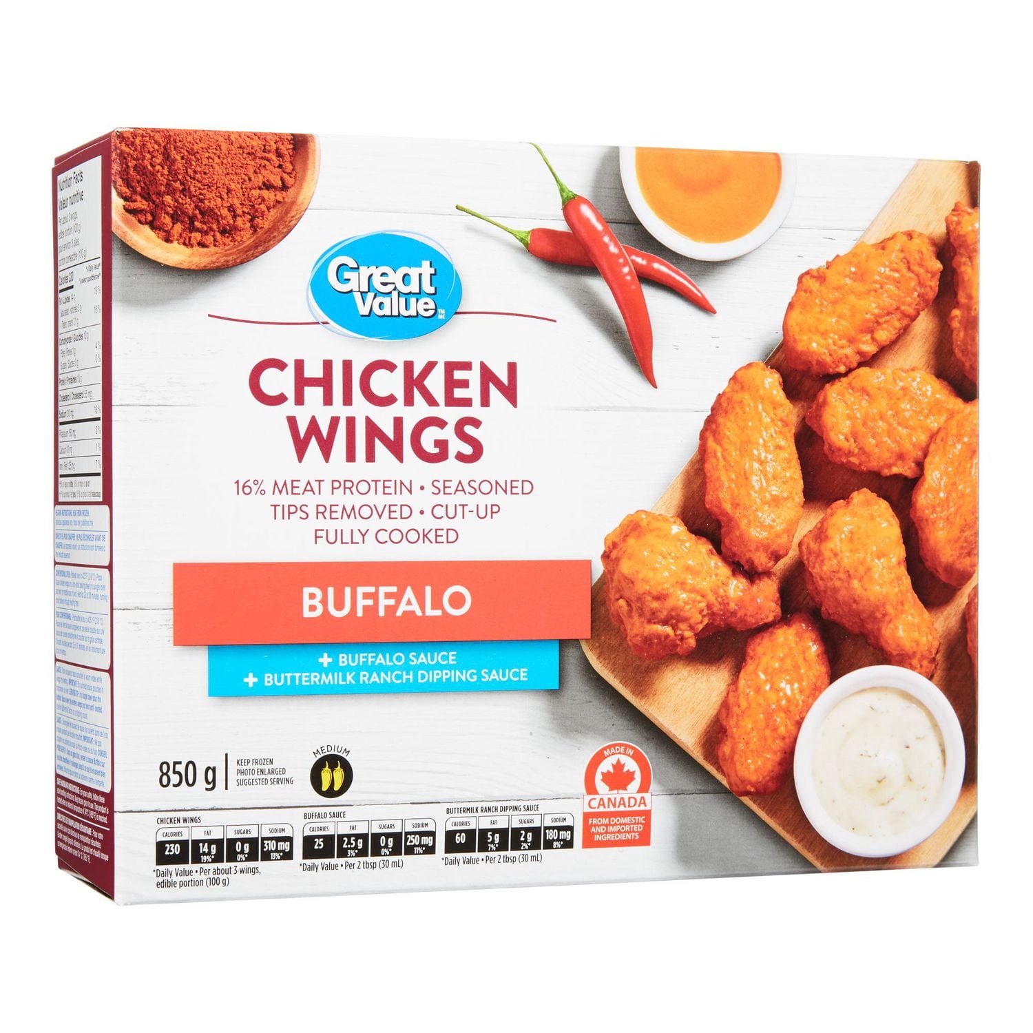 Ailes de poulet surgelées Great Value Buffalo 850 g