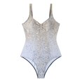 thumbnail image 4 of Huesdet One Piece Swimsuit for Women Bathing Suit Cut Out Cross Back Tie Deep V Neck Ruched High Cut[Silver,S], 4 of 8